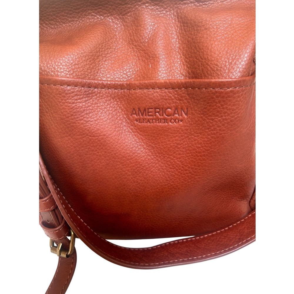 American Leather Co Brandy Brown Pebbled Leather Hobo Crossbody Bag Large - Picture 4 of 12